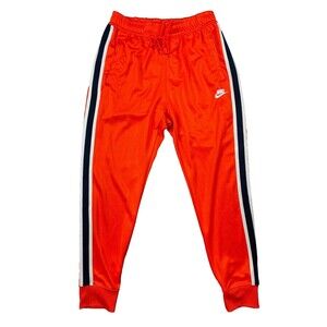 Nike Men Pants SZ M Orange Sweatpants Track Pants Logo Stripe